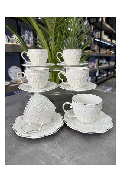 Doğudeko Luxury Retro Porcelain Fiona Silver Cup Set