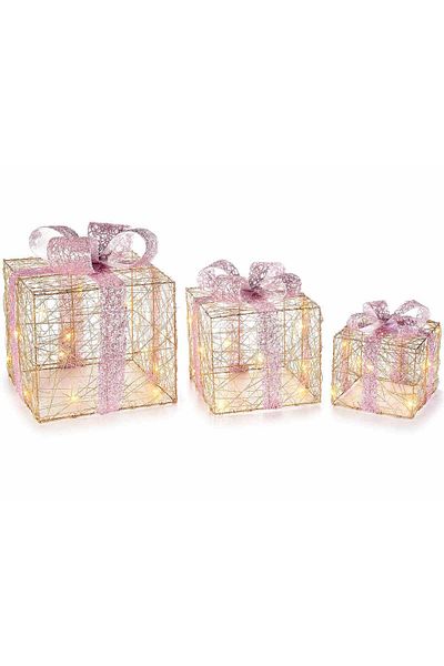 Decorer Set 3 Christmas Decorations with LEDs 26x26x33 cm, 22x22x24 cm, 16x16x17 cm