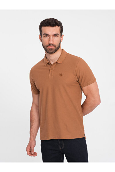 OMBRE Men's BASIC single color pique knit polo shirt - brown V23 OM-POBS-0100 XL