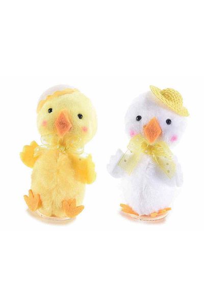 Decorer Set of 2 white and yellow textile chickens 6x5x9 cm