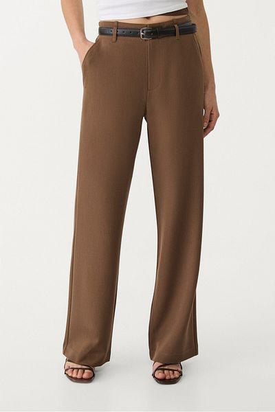Stradivarius Flowing straight-leg smart trousers with belt