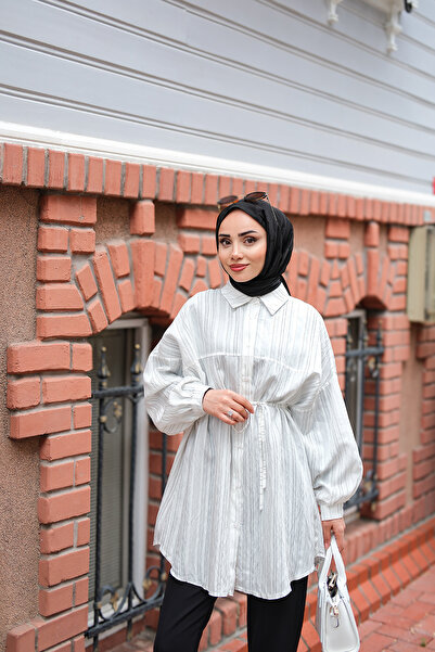 LOCCO Cămașă cu dungi asimetrice de damă albă