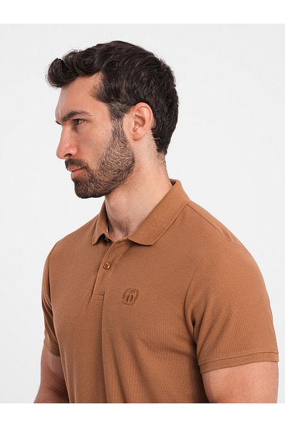 OMBRE Herren BASIC einfarbiges Piqué-Strick-Poloshirt - braun V23 OM-POBS-0100 XL