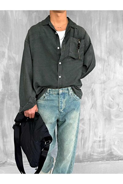 ablukaonline Ανδρικό πουκάμισο oversized που πλένεται χακί