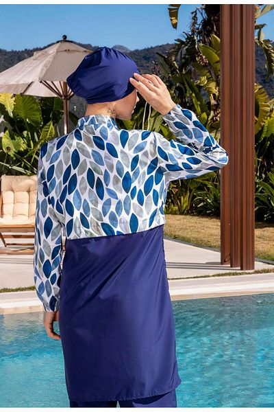 Mayom Full Covered Parachute Fabric Crop Model Drop Patterned Hijab Swimsuit - 2527