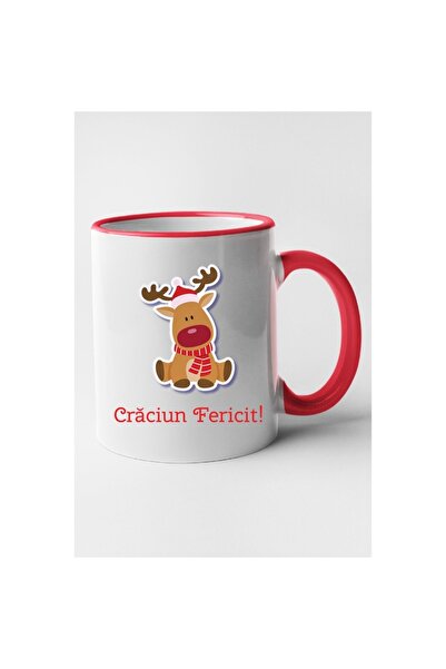 OEM Cană personalizată cu mâner roșu „Crăciun fericit!”, model 6, INOVATIX®️....