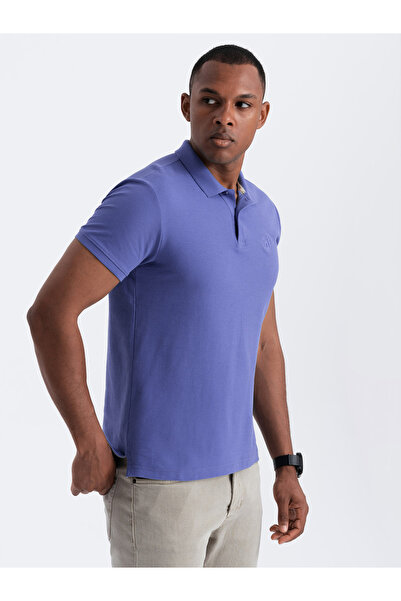 OMBRE BASIC men's single color pique knit polo shirt - purple V12 OM-POBS-0100 M
