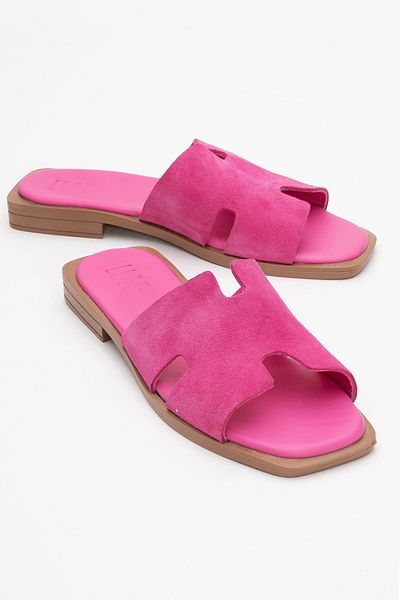 LuviShoes Papuci de damă JEZ din piele naturală din piele intoarsa fucsia