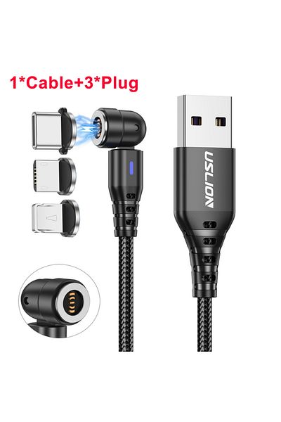 choice2 0.3m Black With 3 Plug USLION 3 in 1 540 Rotate 5A Magnetic Cable Fast Charging Micro USB Type C Cab