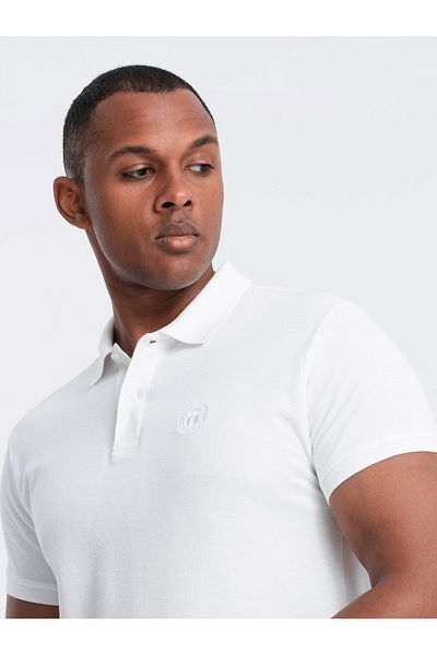 OMBRE BASIC Herren-Poloshirt aus einfarbigem Piqué-Strick - weiß V4 OM-POBS-0100 L