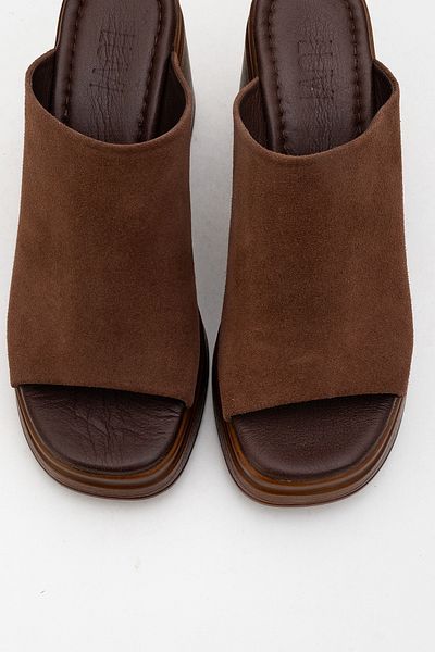 LuviShoes Nola Brown Suede Genuine Leather Women's Platform Heeled Slippers