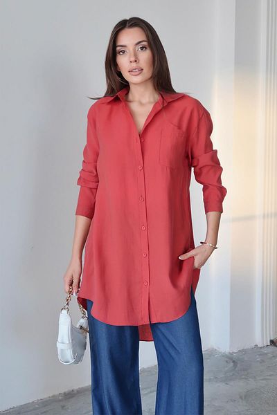 Olcay Pocket Detailed Relaxed Fit Lyocell Shirt Oranj 9359