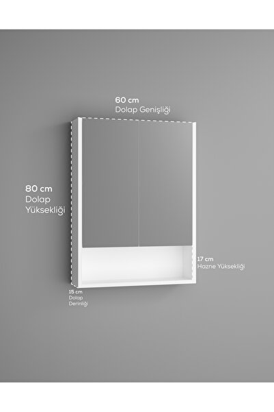 DEKORFİM DF16104B MDF 2 Kapaklı Aynalı Banyo Dolabı Lavabo Üstü Dolap Çok Amaçlı Banyo Dolabı