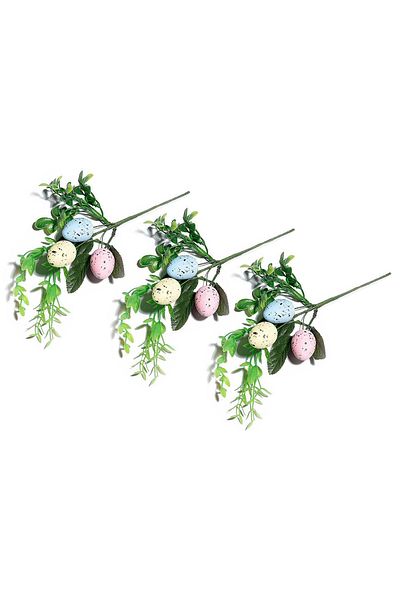 Decorer Set 3 artificial branches decorated with eggs 27 cm