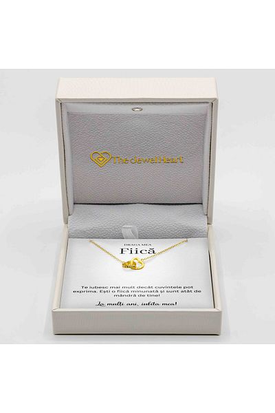 The Jewel Heart Colier Aurit 14K Din Argint 925 Pentru Fiică – Mesaj De Iubire, Ambalat În Cutie LED Premium