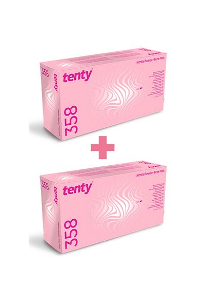Tenty 358 Pink Nitrile Powder-Free Gloves Size m 2 Packs of 100