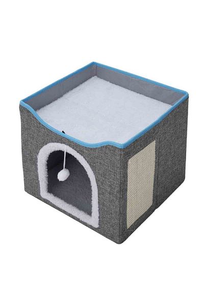 ABYZ Cat house with play area, foldable, soft and fluffy, dimensions 41x41x35cm Dark Grey ABYZ™