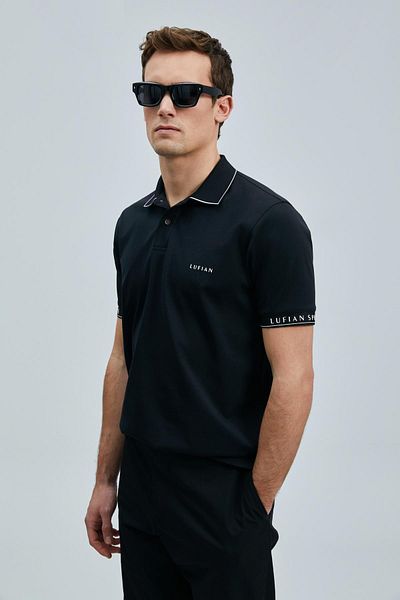 Lufian Ανδρικό μπλουζάκι με μαύρο γιακά πόλο Hold Slim Fit (111040226)