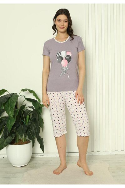 TOSKI Women's Cotton Pajamas – Long Sleeves and Pants, Balloon Print, Purple
