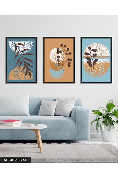 Evinemoda Bohemian Style, Abstract, Art, 3 Piece Black Wooden Framed Painting Act