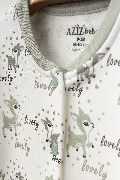 Aziz Bebe Baby Girl Snap Fastener Deer Patterned Booties Jumpsuit 0 Months 6 Months