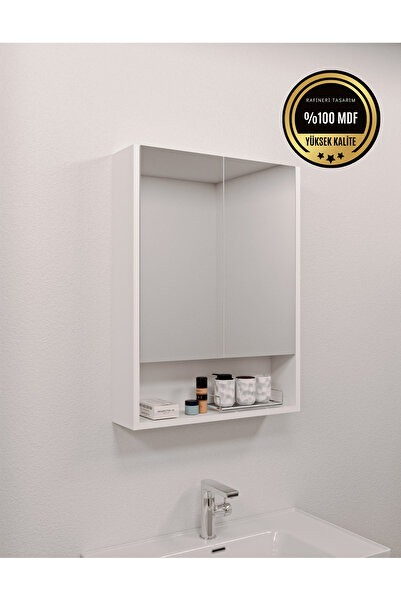 DEKORFİM DF16104B MDF 2 Kapaklı Aynalı Banyo Dolabı Lavabo Üstü Dolap Çok Amaçlı Banyo Dolabı