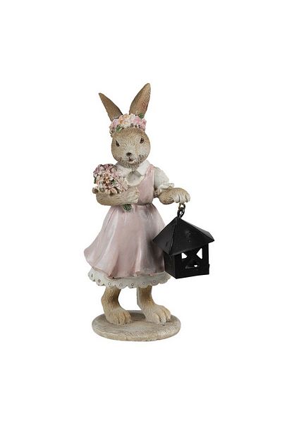 Clayre & Eef Figurină Iepuraș de Paște cu Felinar din Polirășină, 7x6x14 cm