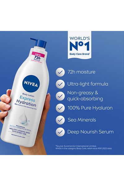 NIVEA Body Lotion Normal to Dry Skin Express Hydration, Deep 48H Moisture Serum, 400ml, Pack of 2