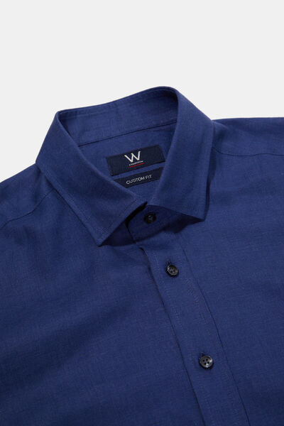 W Collection LACİVERT UZUN KOLLU KETEN GÖMLEK