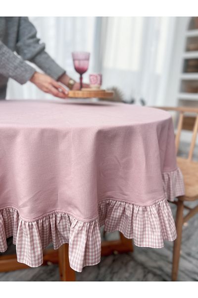 KaiHome Față de masă rotundă cu volane din in 100X100CM