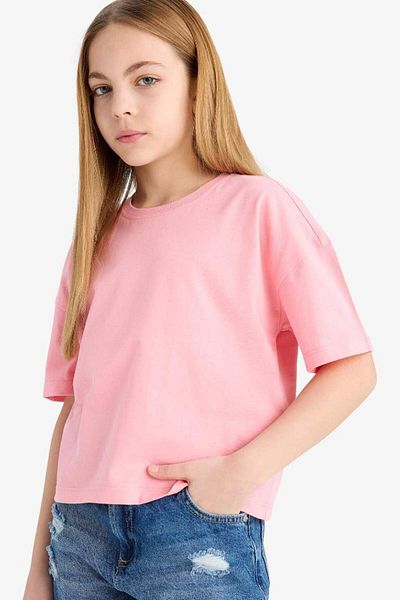 DeFacto Νέα σεζόν για κορίτσια Relax Fit Crew Neck Basic μονόχρωμο κοντομάνικο μπλουζάκι