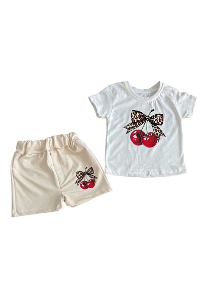 Hafez Kids Summer Shorts Cherry Printed T-Shirt Girls Double Set