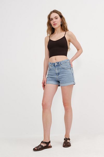 Addax Denim Shorts with Folded Leg Pockets Ş8607-Pnm