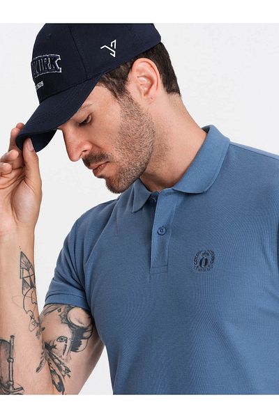 OMBRE BASIC Herren-Poloshirt aus einfarbigem Piqué-Strick - blau V16 OM-POBS-0100 M