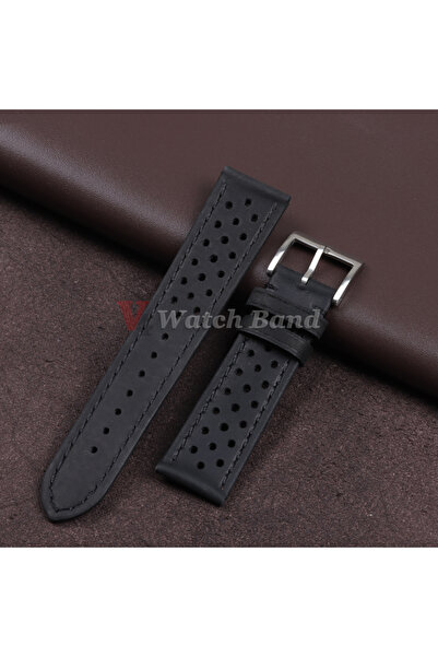 Choice سوار ساعة من جلد البقر الأسود قابل للتنفس ، مقاس 18 مم، يسمح بمرور اله...
