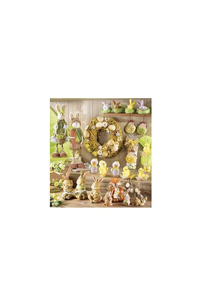 Decorer Set of 2 white and yellow textile chickens 6x5x9 cm