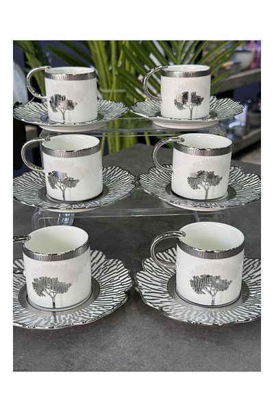 Doğudeko Hadeon Luxury Porcelain Cup Set Silver