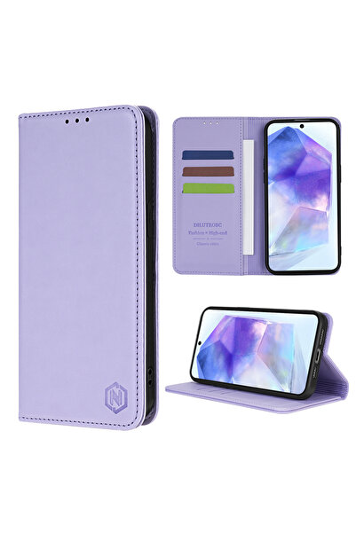 Choice جراب جلدي قوي قابل للطي مغناطيسي لهاتف Galaxy A55 بلون لافندر مع فتحة ...