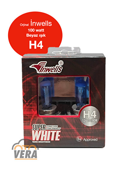 Inwells İnwells BEYAZ IŞIK Halojen H4 100/90 Uzun - Kısa 12V %50 fazla ışık