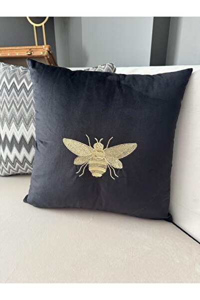 ref crea Възглавница с бродерия на пчела, черна