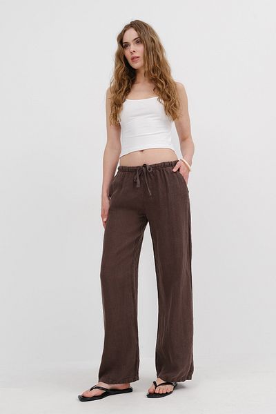 Addax Waist-Tied Linen Trousers Pn4991-Pnn