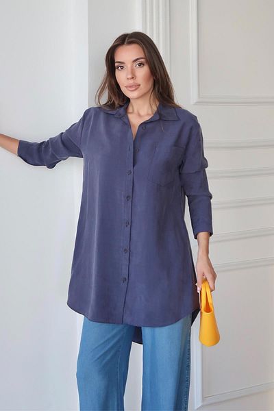 Olcay Pocket Detailed Relaxed Fit Lyocell Shirt Indigo 9359