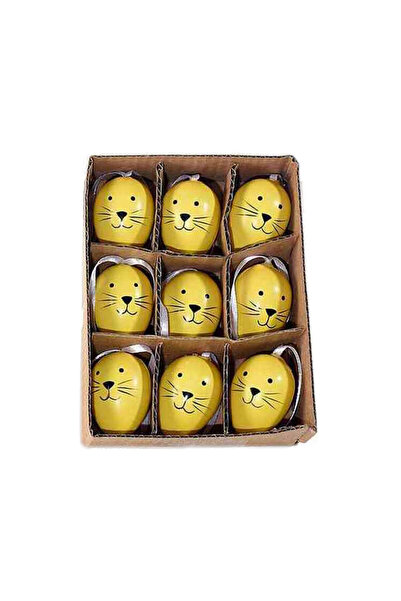 Decorer Set 9 ouă decorative de Paște din plastic galben 3x4 cm