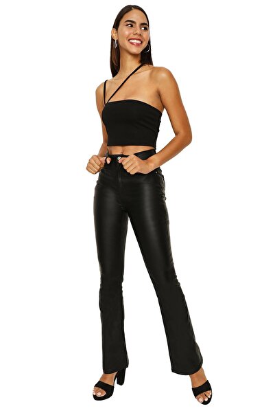 Select Moda Women's Leather Look High Waist Flared Trousers