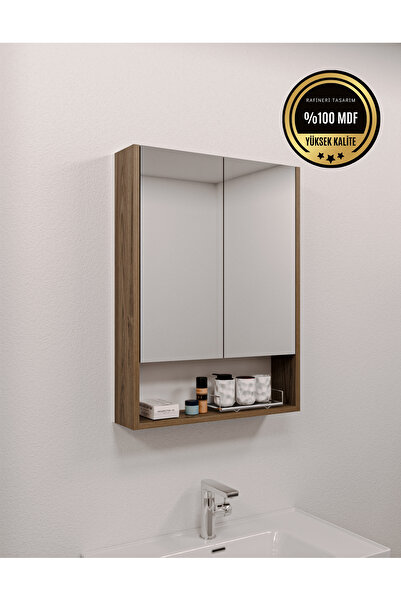 DEKORFİM DF16104BR MDF 2 Kapaklı Aynalı Banyo Dolabı Lavabo Üstü Dolap Çok Amaçlı Banyo Dolabı