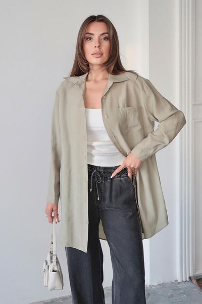 Olcay Pocket Detailed Relaxed Fit Lyocell Shirt Light Green 9359