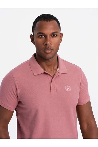 OMBRE Herren BASIC einfarbiges Piqué-Strick-Poloshirt - Dunkelrosa V7 OM-POBS-0100 4XL