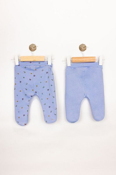 Cassiope Patterned Cotton 2-Piece Baby Boy Bottom with Elastic Waist and Booties