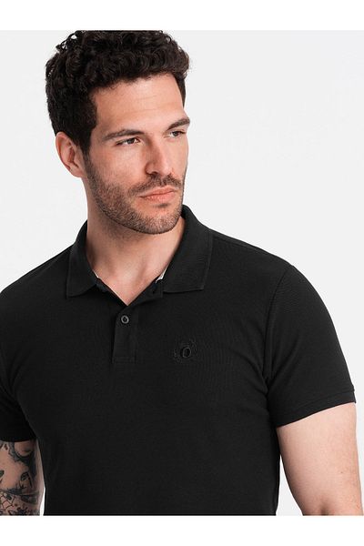 OMBRE BASIC Herren-Poloshirt aus einfarbigem Piqué-Strick - Schwarz V1 OM-POBS-0100 M