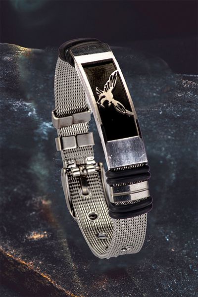 OSMANLI GÜMÜŞ Men's Steel Bracelet - Straw Model Eagle Motif Steel Bracelet